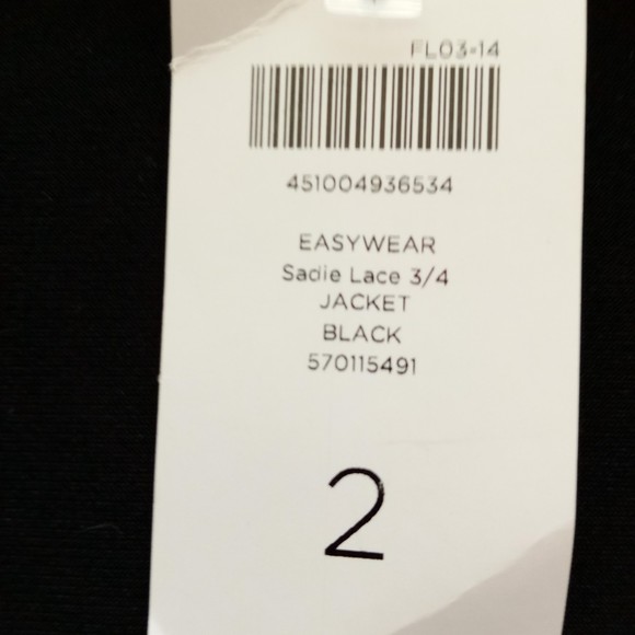 NWT Easywear by Chico's Black Sadie Lace 3/4 Jacket in Chico's size 2 (L/12) - Picture 5 of 10